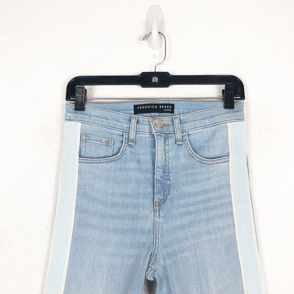 Veronica Beard Carly 11" Kick Flare Jeans Air Size 25 Side Stripe Crop Fray - Picture 4 of 14